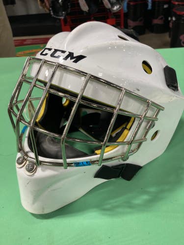 White Used Youth CCM Axis 1.5 Goalie Mask