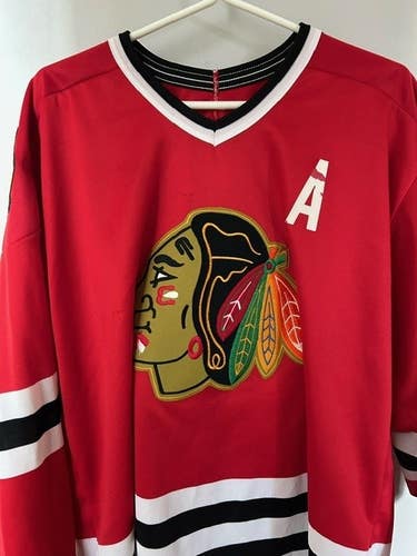 Chicago Blackhawks (MiC) Made in Canada Size Large Red CCM Game Jersey.