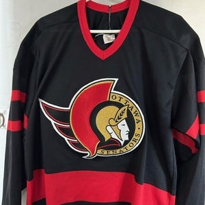Ottawa Senators (MiC) Made in Canada Size Large Black CCM Game Jersey.