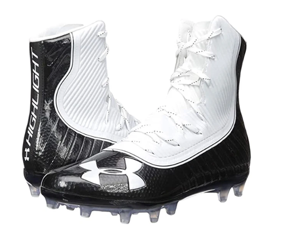 New Under Armour UA Highlight MC Size 11 High Top Football Cleats Black/White