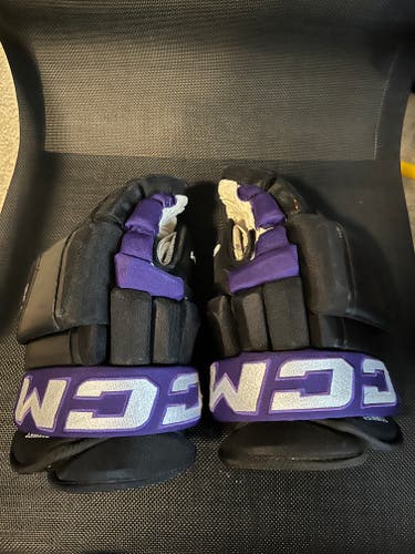 University of St Thomas Tommies Used CCM Pro Model Gloves 14" Pro Stock(Shot Blocker on hands)