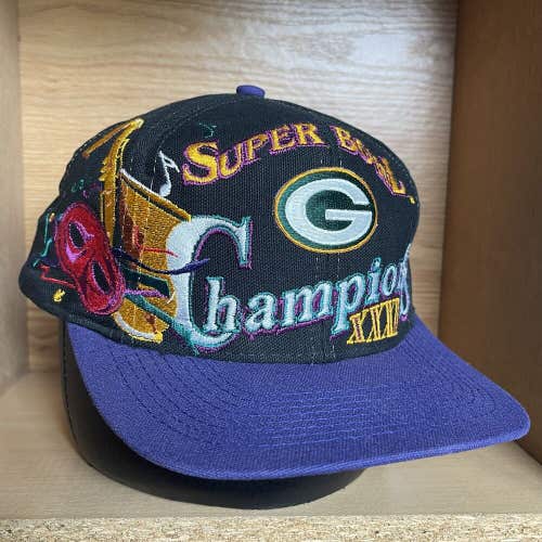 Vintage Green Bay Packers Super Bowl XXXI Champions Logo Athletic Hat Mardi Gras