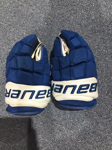 Game Used Blue Bauer UltraSonic Pro Stock Repalmed Gloves Colorado Avalanche Cogliano 13”