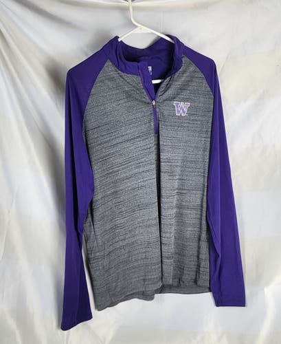 Levelwear Heather Grey with Purple Long Sleeves Poly U of Washington Qtr Zip Shirt Size M