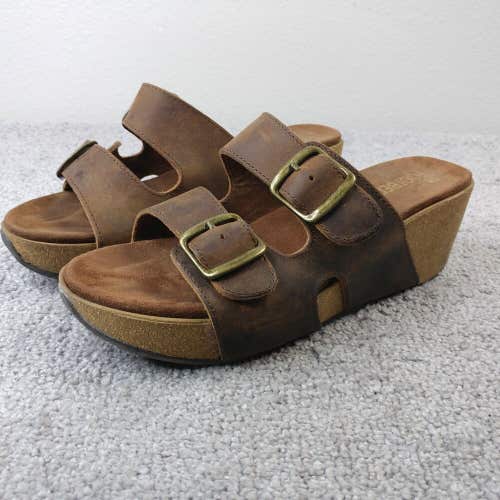 White Mountain Footbeds Womens 7 Platform Sandals Brown Leather Buckle Straps