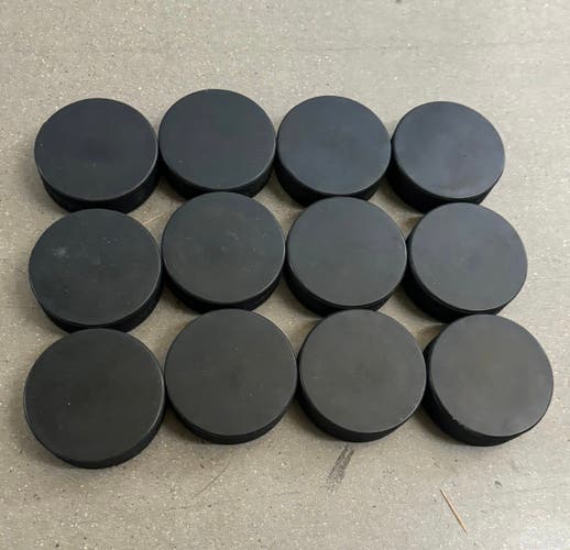 12 Blank Black Hockey Pucks Brand New