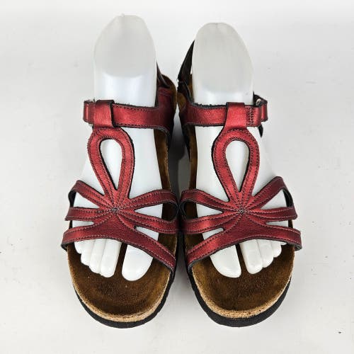 Naot Rachel Red Metallic Leather Wedge Sandals Comfort Shoe Size: 40 / 9