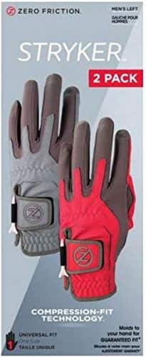 Zero Friction Stryker Gloves (Men's, Grey/Red, LEFT, One Size Fit, 2pk) Golf NEW