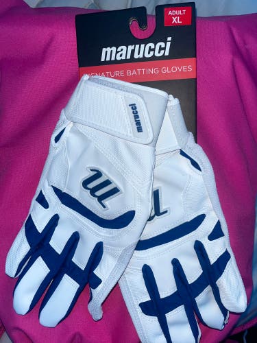 Marucci Signature Batting Gloves White/Blue(Adult XL)