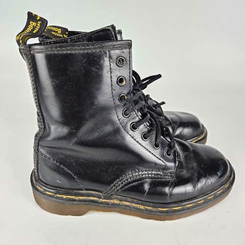 Vtg DR MARTENS Patent Leather Black Combat Boots 8 Eyelet Women's Size: 5