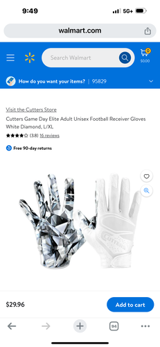 White New Large Adult Cutters Game Day Gloves