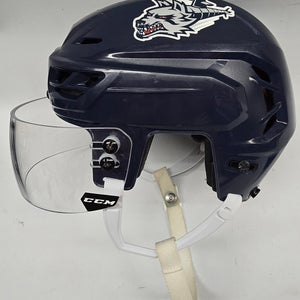 CCM TACKS 710 PRO STOCK HOCKEY HELMET SMALL NAVY WOLFPACK USED #29(12537)