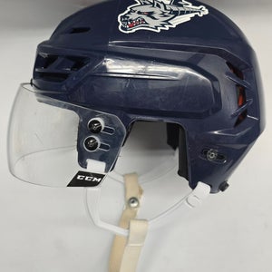 CCM TACKS 710 PRO STOCK HOCKEY HELMET MEDIUM NAVY WOLFPACK USED #38(12561)