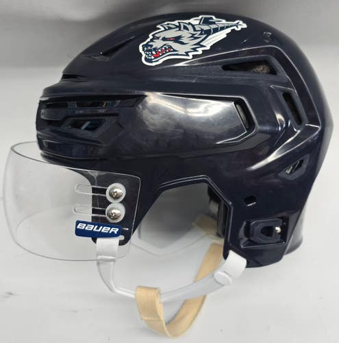 BAUER REAKT 150 PRO STOCK HOCKEY HELMET NAVY MEDIUM HARTFORD WOLF PACK #27(12570)