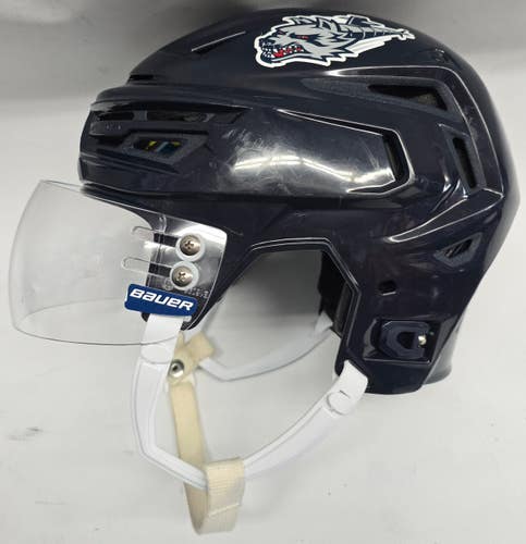 BAUER REAKT 150 PRO STOCK HOCKEY HELMET NAVY MEDIUM HARTFORD WOLF PACK #14(12571)