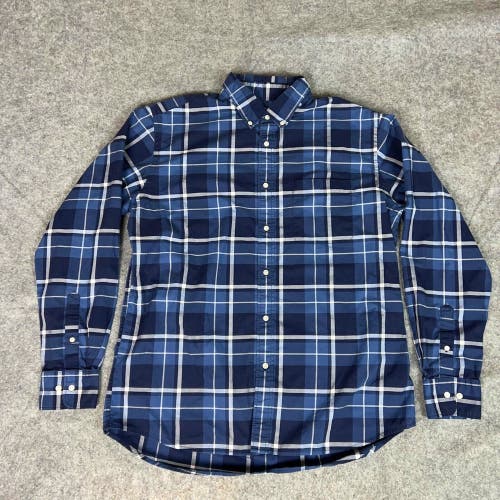 Uniqlo Men Shirt Large Blue White Button Plaid Cotton Muscle Top Causal Work Top