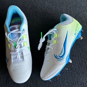 Nike Hyperdiamond 4 Pro White/Blue Women’s Metal Softball Cleats Size 8.5