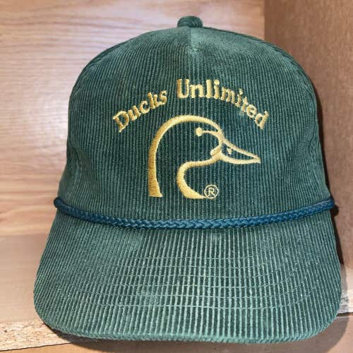 Vintage Ducks Unlimited Green Corduroy Strapback Hat Cap YoungAn