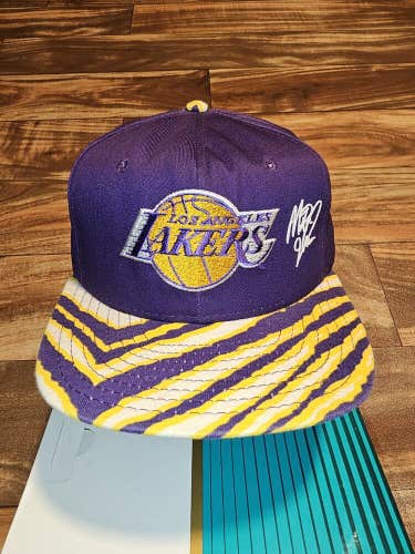 Vintage Los Angeles Lakers Magic Johnson Zubaz AJD Sports Hat Cap Vtg Snapback