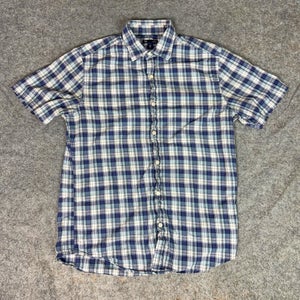 Gap Mens Shirt Medium Navy White Plaid Button Up Casual Top Cotton Everyday