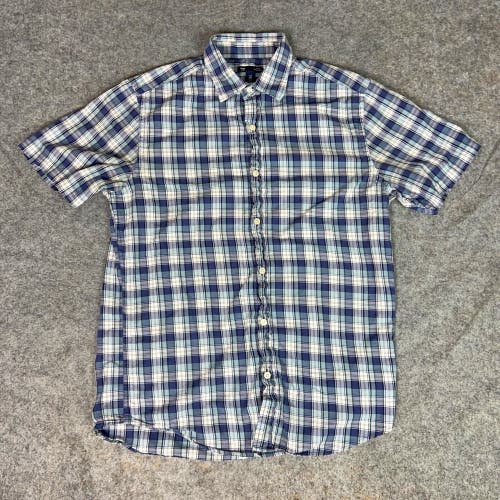 Gap Mens Shirt Medium Navy White Plaid Button Up Casual Top Cotton Everyday