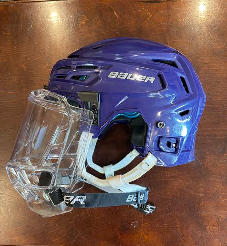Large Purple Bauer Re-Akt 150 Helmet With Bauer Bubble