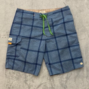 QUIKSILVER WATERMAN Board Shorts Men 31 Blue Window Pane Drawstring Swim Trunks