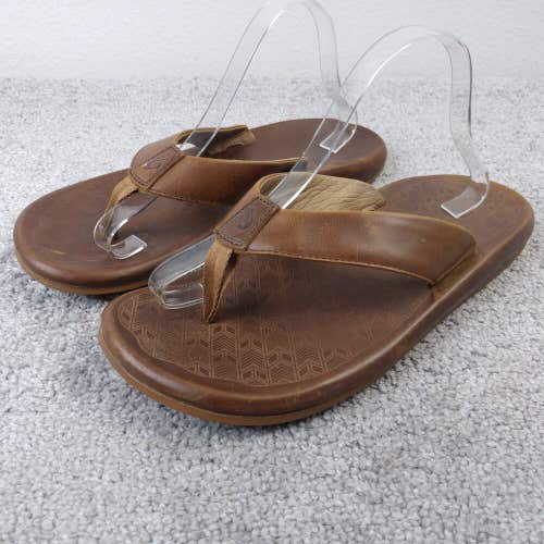 OluKai Ilikai Mens 11 Flip Flop Sandals Toffee Brown Leather Slip On Shoes Beach