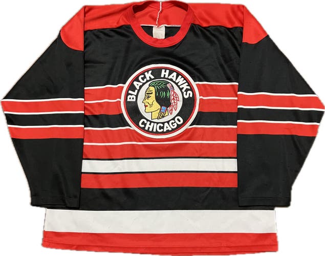 Chicago Blackhawks Vintage Barber Pole Striped CCM NHL Hockey Jersey Size XL