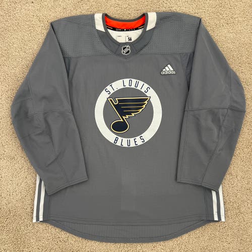 St Louis Blues Adidas Made in Canada Sz 56 Pro Stock Gray Practice Jersey