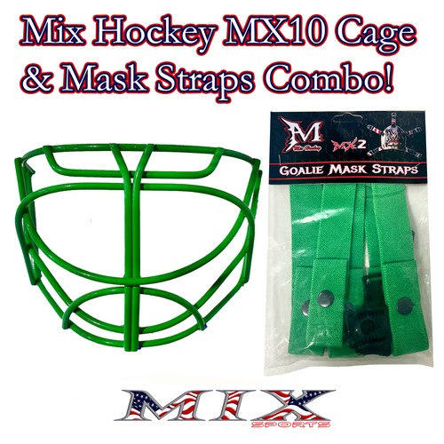 Mix hockey Cat Eye Goalie Cage (MX10) & Mask Straps Combo! (Kelly Green)