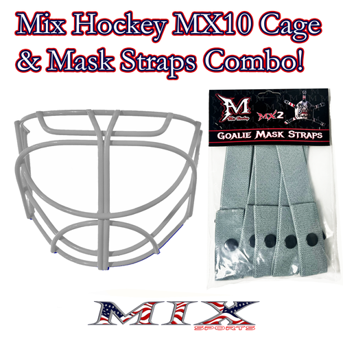 Mix hockey Cat Eye Goalie Cage (MX10) & Mask Straps Combo! (Lt Gray)