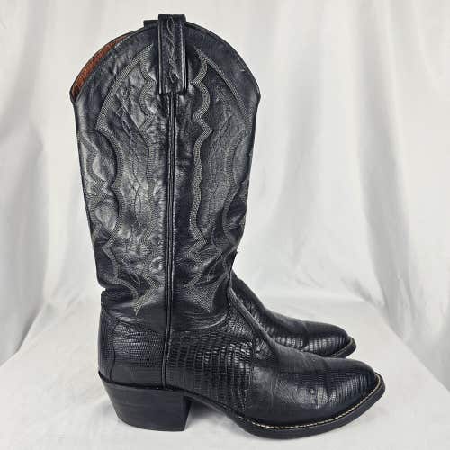 J Chisholm Vintage Teju Lizard Black Leather Cowboy Boots Mens Size 7.5 D 24538