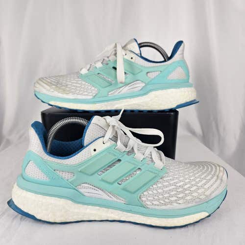 Adidas Energy Boost White Aqua Blue BB3458 Running Shoes Womens Size 9.5