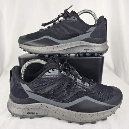 Size 7.5 W - Womens Saucony Peregrine 12 Wide Black Charcoal Trail Running Shoes