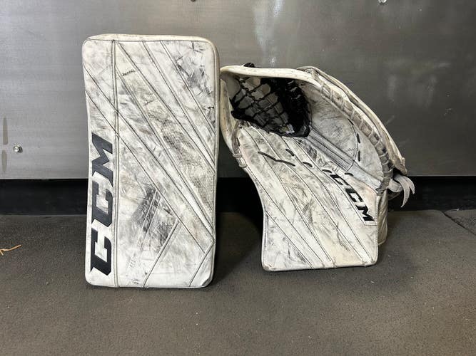 White Used Senior CCM EFLEX 5.9 Goalie Glove & Blocker Regular