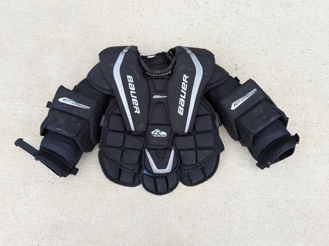 Used Large Intermediate BAUER REACTOR 7000 GOALIE CHEST and ARMS Protector - Black