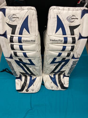 White Used 32" Intermediate Vaughn Velocity 7400 Goalie Leg Pads