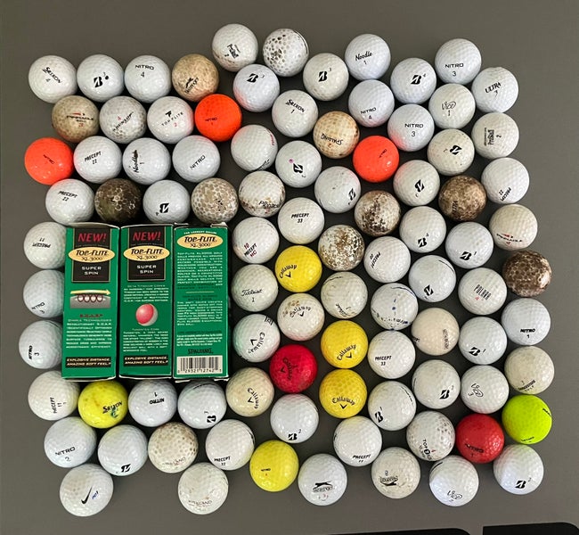 100 assorted GOLF balls - wide Variety new/used/callaway/titleist/bridgestone/nitro Etc (LOT Q2)