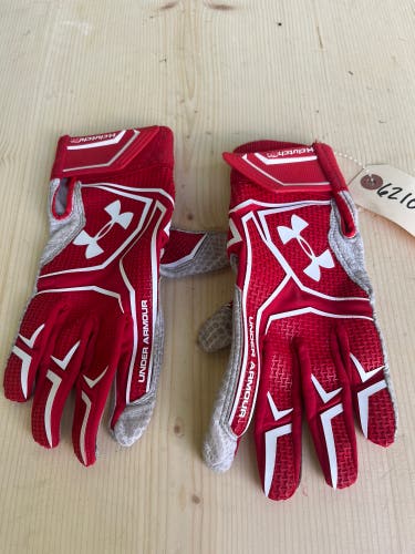 Used Large Red & White Under Armour Clutch-Fit Batting Gloves A2-2