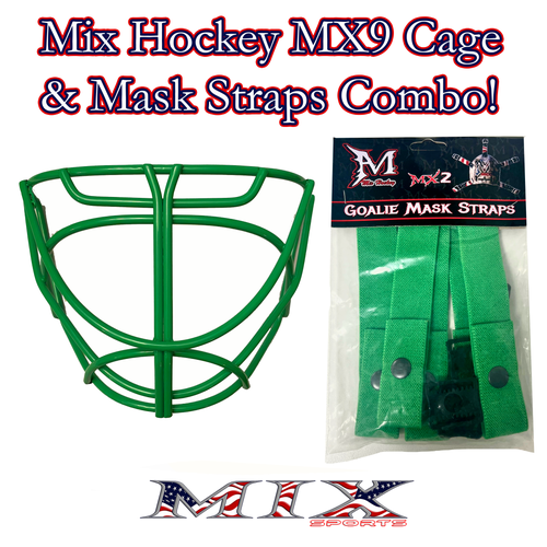 SALE!! Mix hockey Cat Eye Goalie Cage (MX9) & Mask Straps Combo! (Kelly Green)