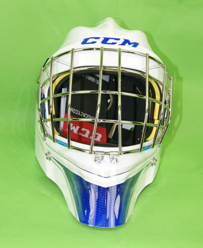 Senior New CCM Axis 1.5 Decal Goalie Mask White/Blue