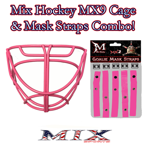 SALE!! Mix hockey Cat Eye Goalie Cage (MX9) & Mask Straps Combo! (Pink)