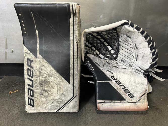 White Used Senior Bauer Mach Goalie Glove & Blocker Regular