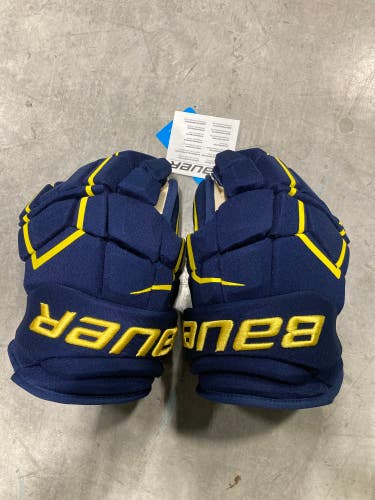 Blue New Senior Bauer Supreme Ultrasonic Gloves 13" Pro Stock