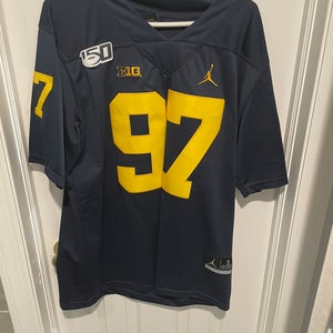 Offical Aiden Hutchinson 150 CFB Season Barley Worn Air Jordan Jersey