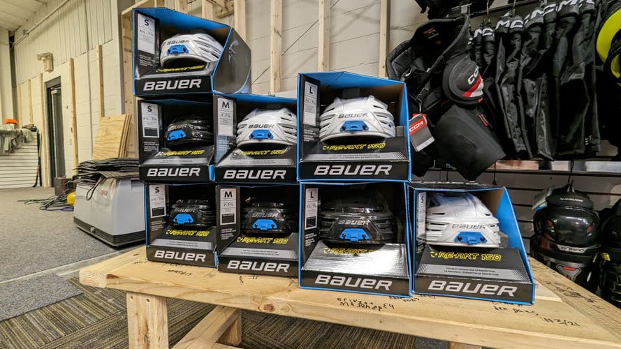 Two (2) New, Bauer RE-AKT 150 Helmets, Size S White