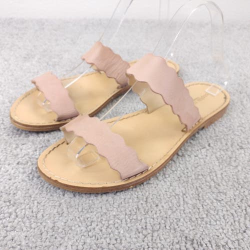 Sophia Milano Sandals Womens 7.5 Flats Beige Leather Straps Shoes Made in Italy