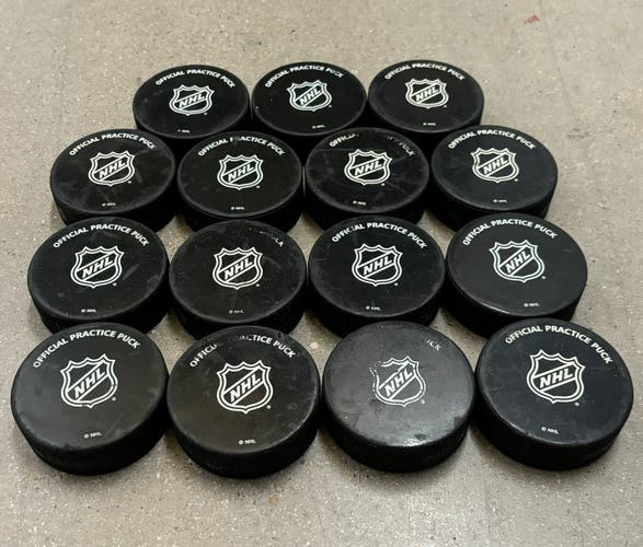 15 NHL Official Hockey Practice Pucks Slightly Used