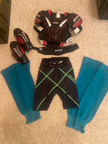 Used Large Bauer Pro Stock NSX Shoulder Pads With All Gear Pictured